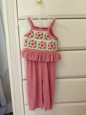 NWOT Pink Floral Crochet Top & Pant Set